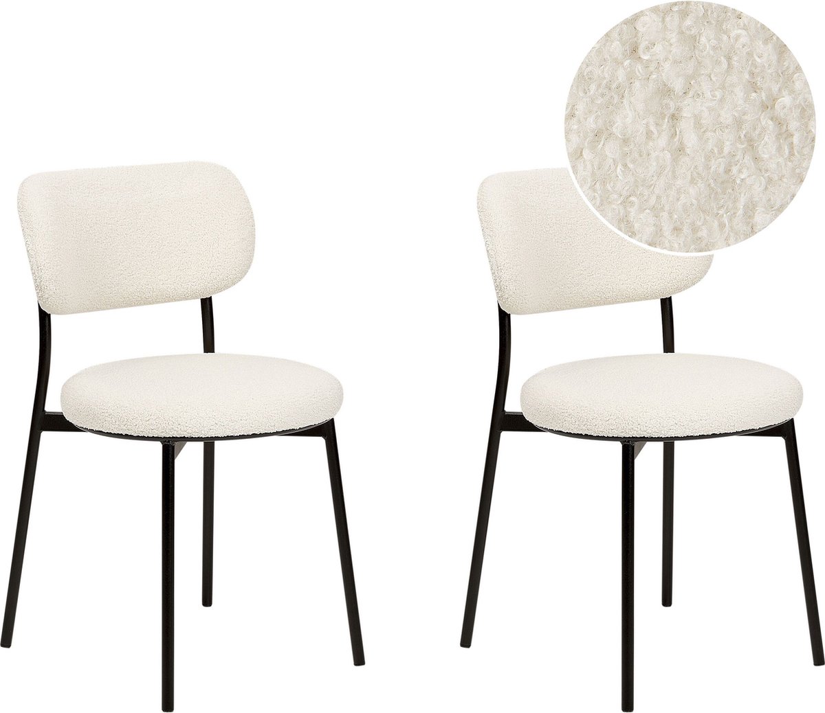 Beliani - CASEY - Eetkamerstoelen set van 2 - Off-white - Bouclé