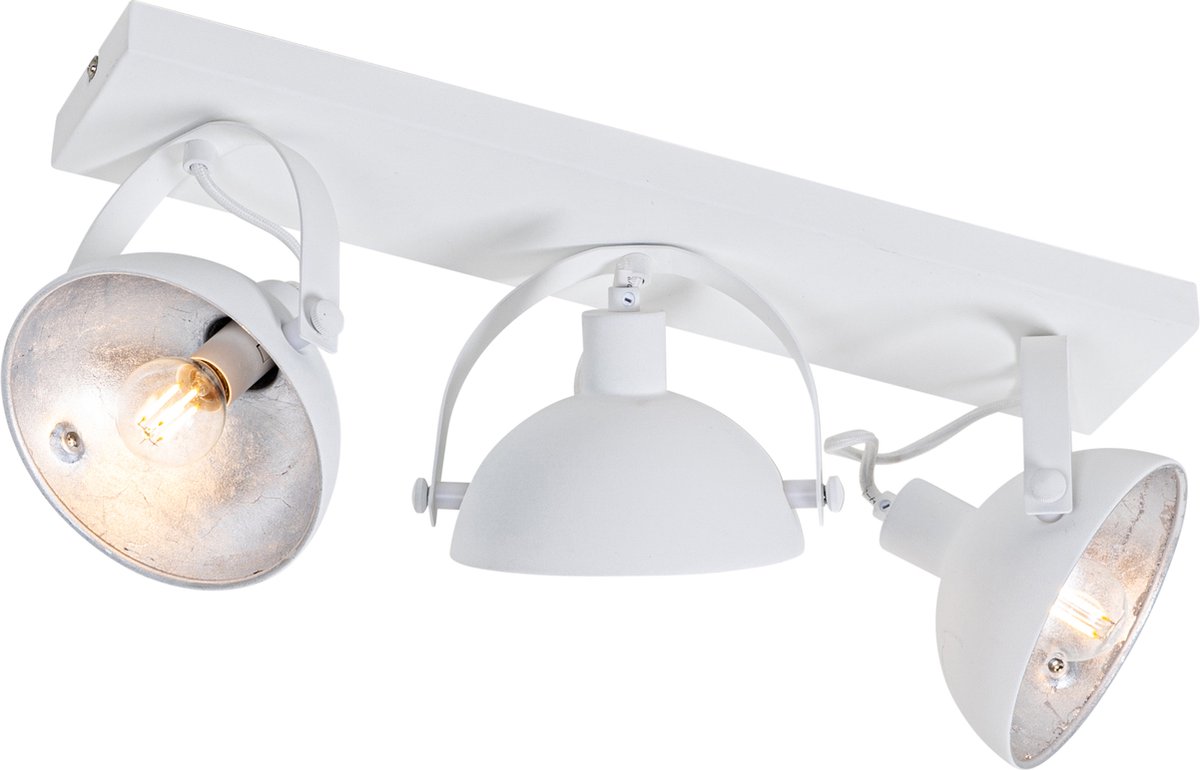 QAZQA Industriële plafondlamp wit met zilver 3-lichts verstelbaar -