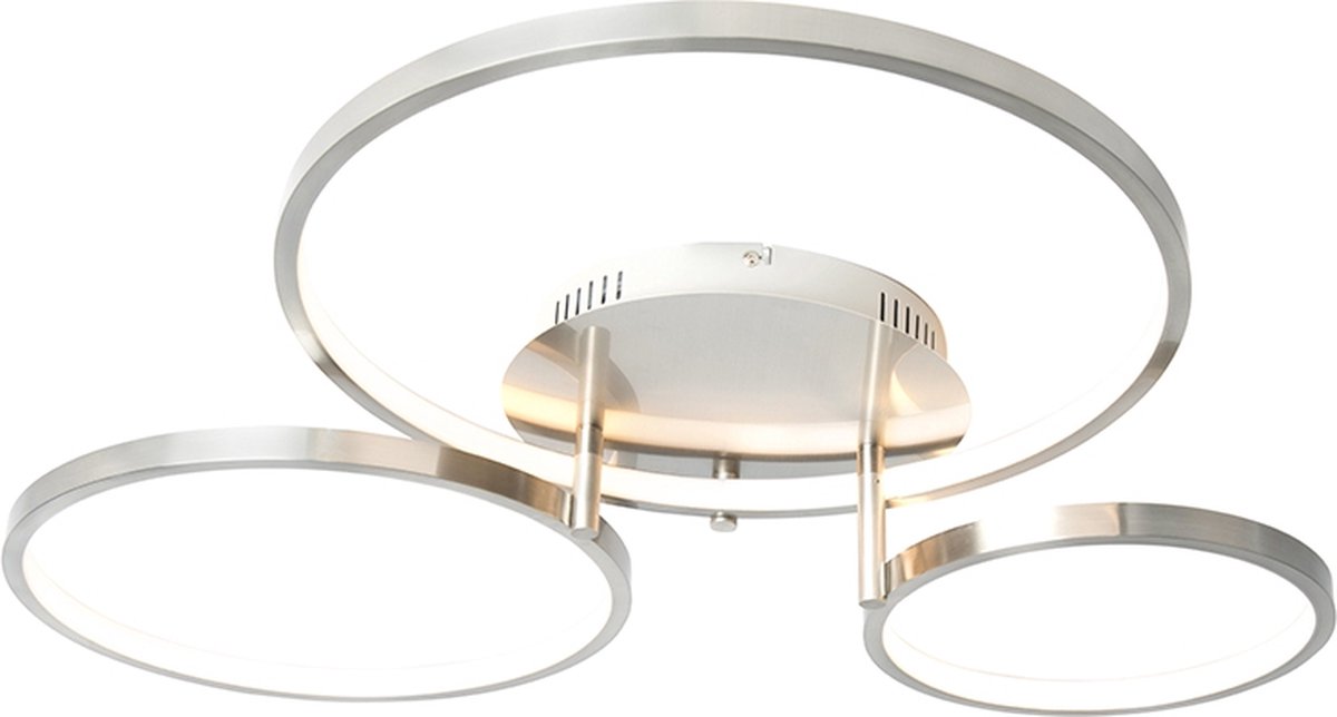 QAZQA Moderne plafondlamp staal incl. LED en dimmer- Rondas