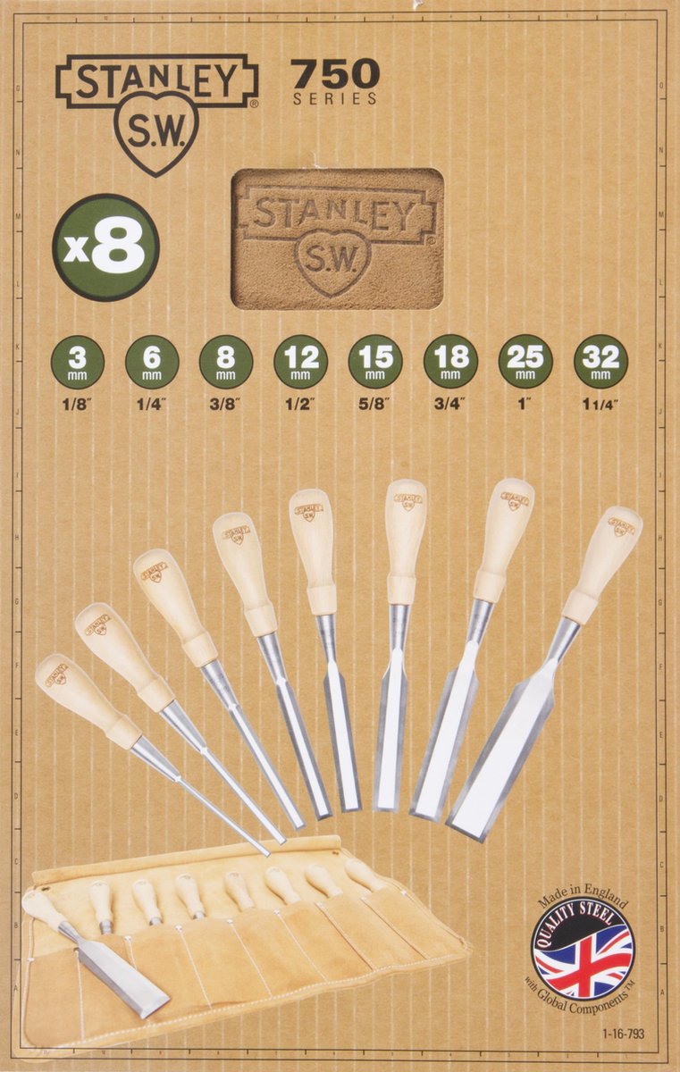 Steekbeitelset Sweatheart 8-delig 750 series Stanley 1-16-793