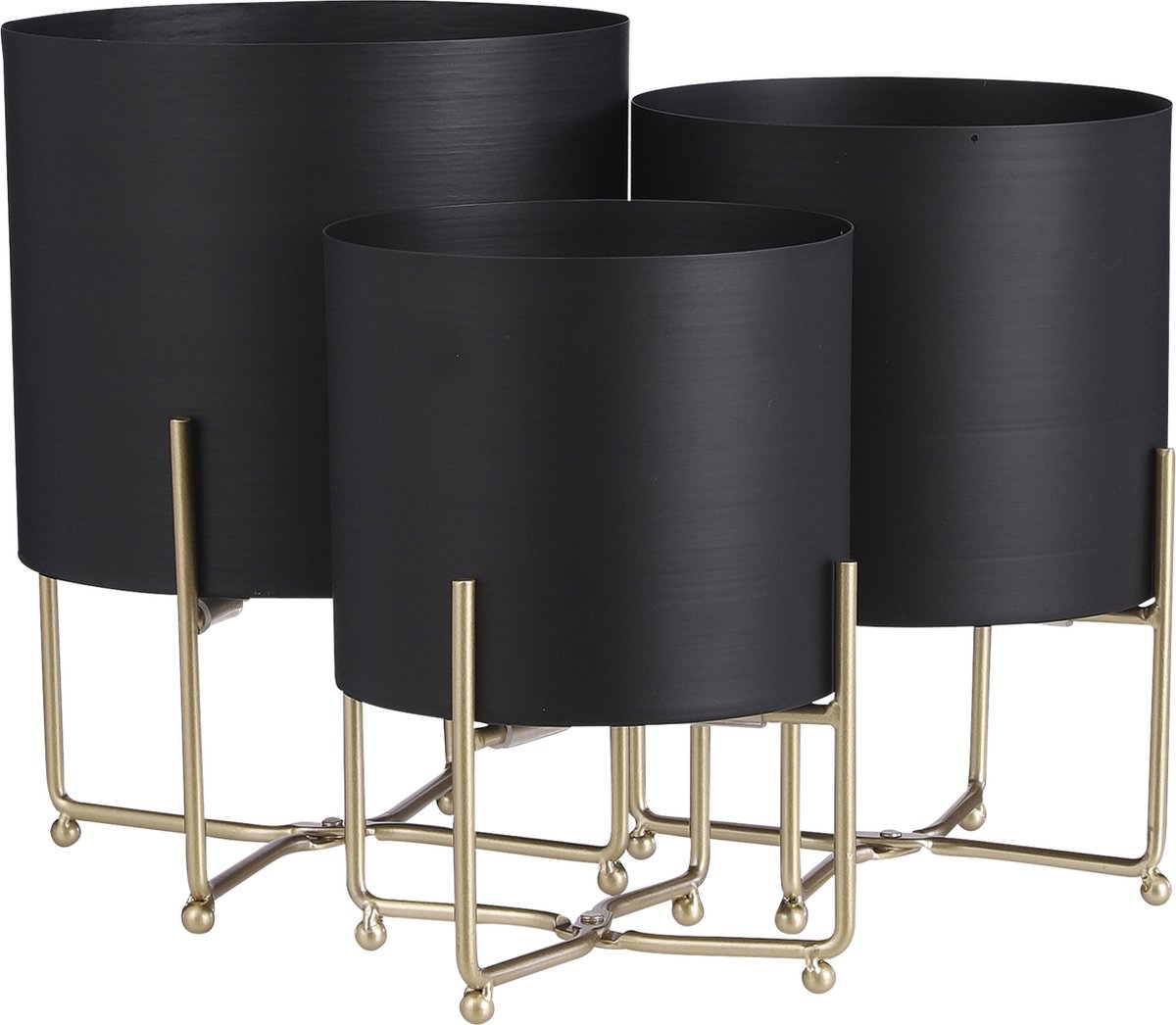 Mica Decorations Aries Bloempot - Set van 3 - H32 x Ø24 cm - Zwart