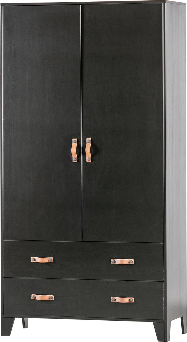 WOOOD Dian Garderobekast - Grenen - Zwart - 180x94x40