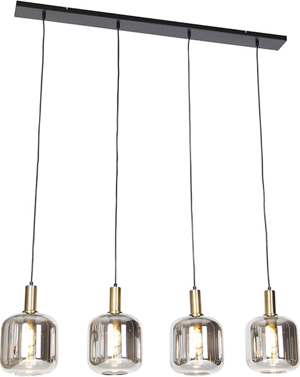 QAZQA Smart hanglamp zwart met smoke glas 4-lichts incl. Wifi A60 -