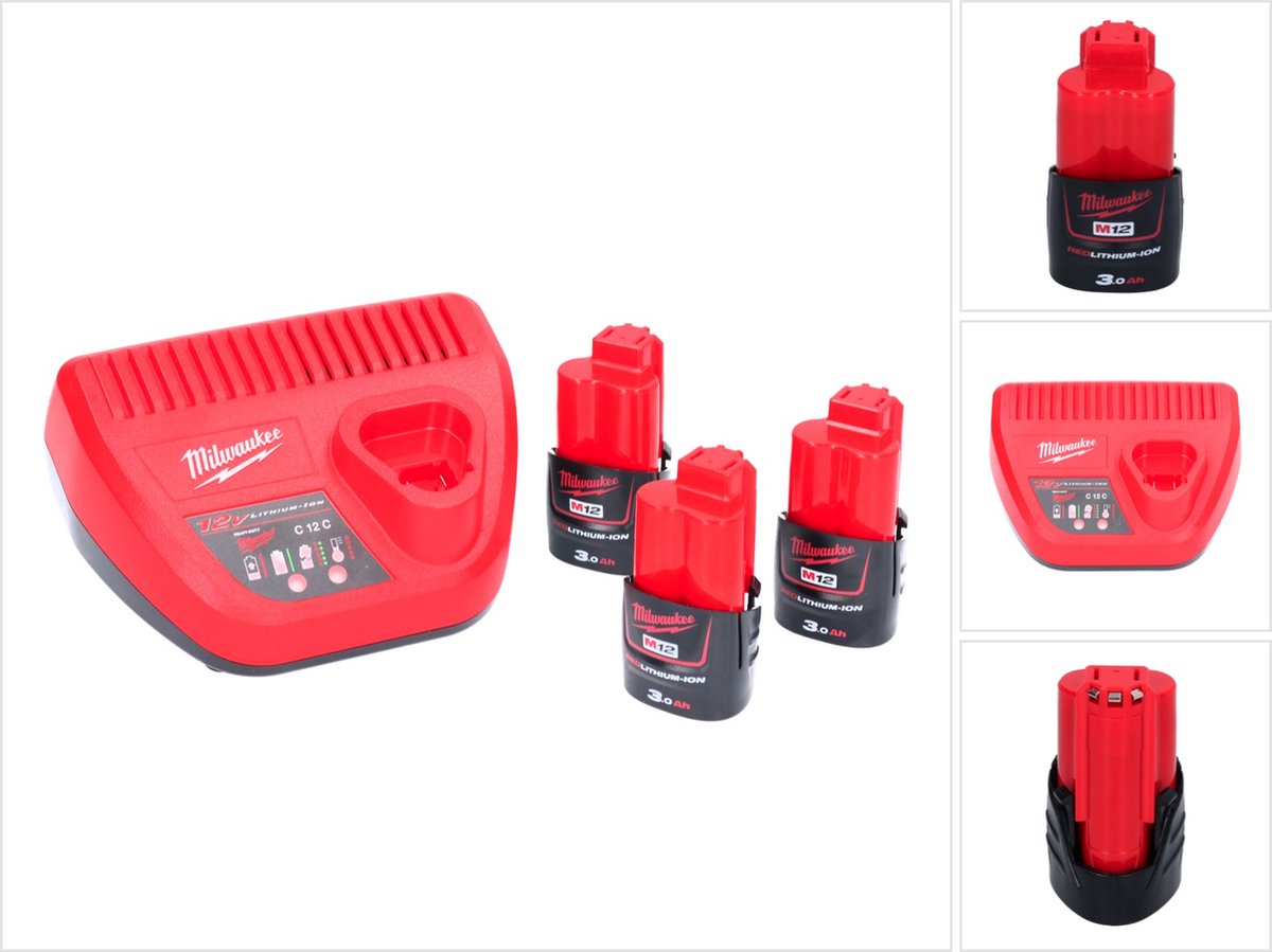 Milwaukee M12 Accu En Lader M12 NRG-303 ( 3x Accu)