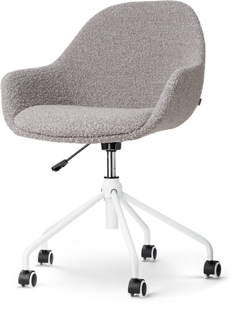 Nolon Nout-Mae Bureaustoel Bouclé Taupe - Armleuning - Wit Onderstel