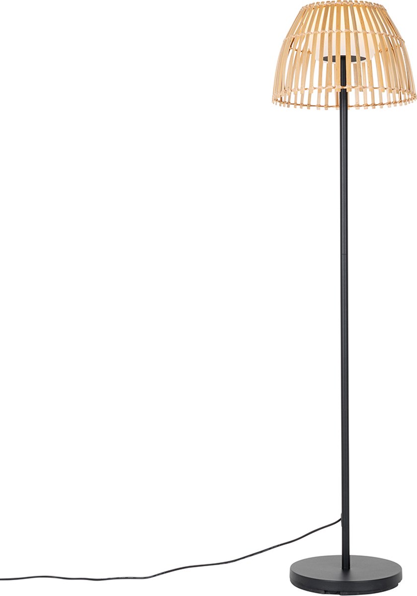 QAZQA Landelijke buiten vloerlamp zwart met bamboe incl. LED - Kaiser