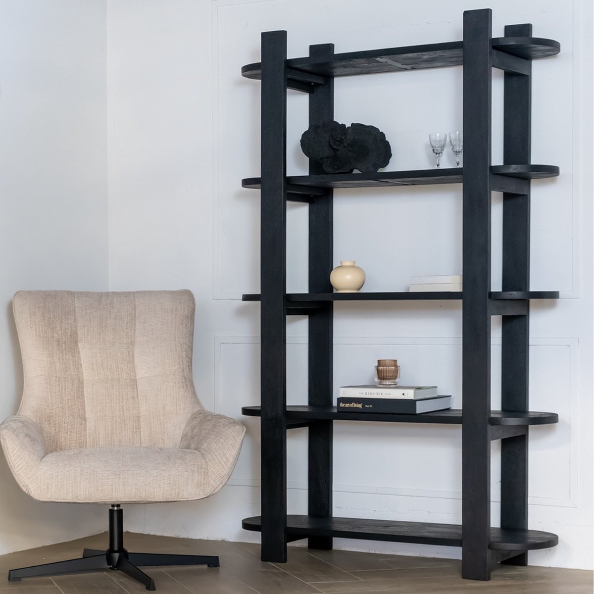 Giga Meubel - Wandkast Zwart - 120x38x190cm - Mangohout - Kast Luuk