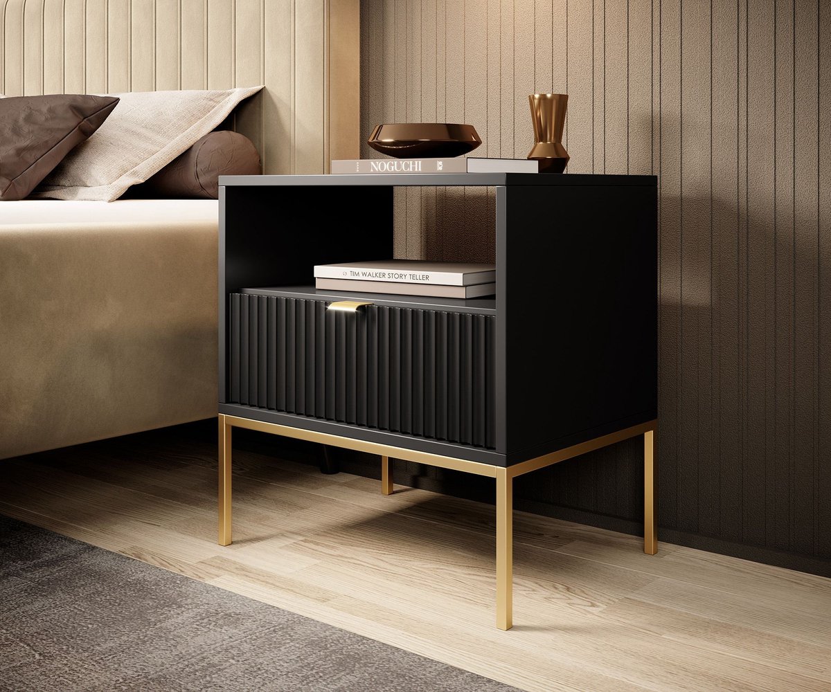 Meubella Nachtkastje Navil 2 - Zwart - 54 cm