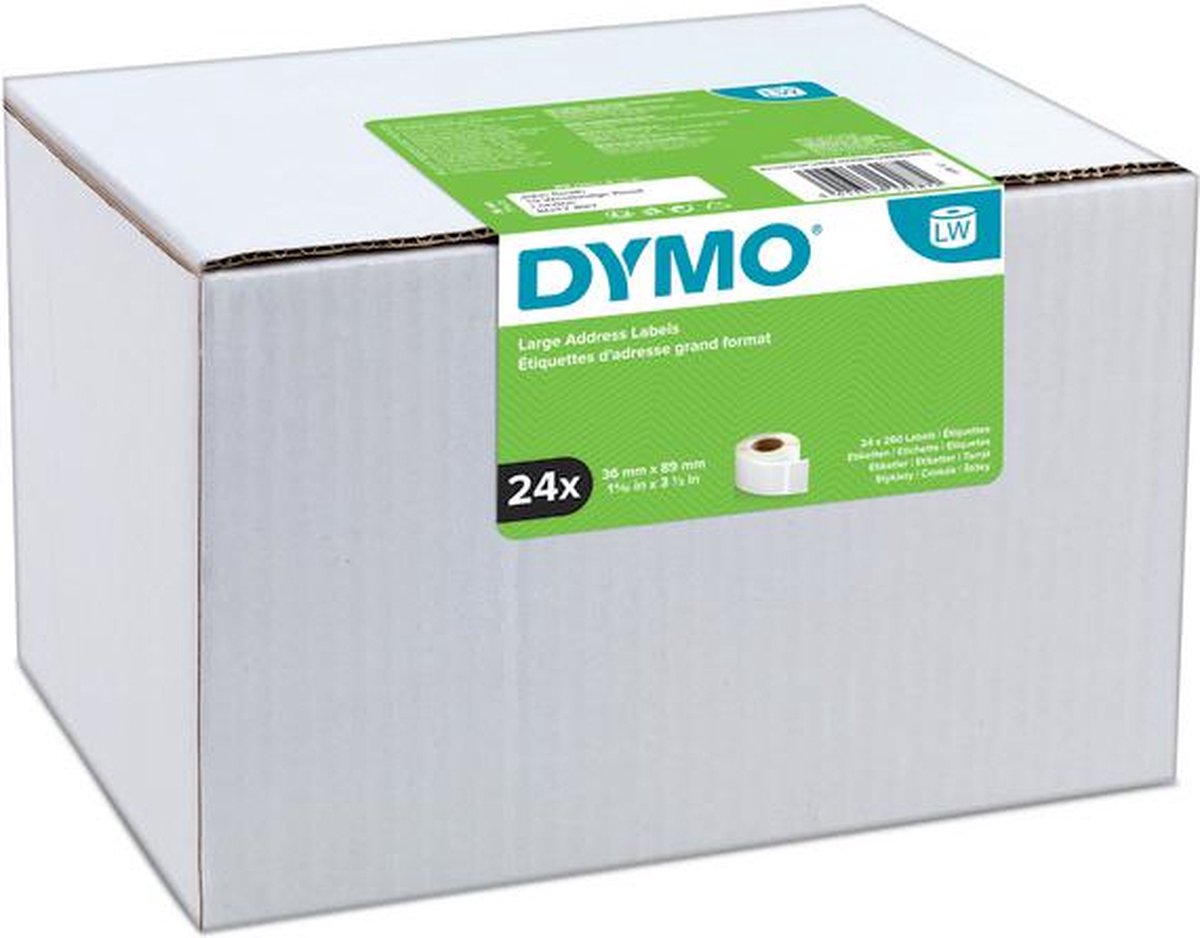 DYMO S0722390 Rol met etiketten 89 x 36 mm Papier Wit 6240 stuk(s) Permanent hechtend Adresetiketten