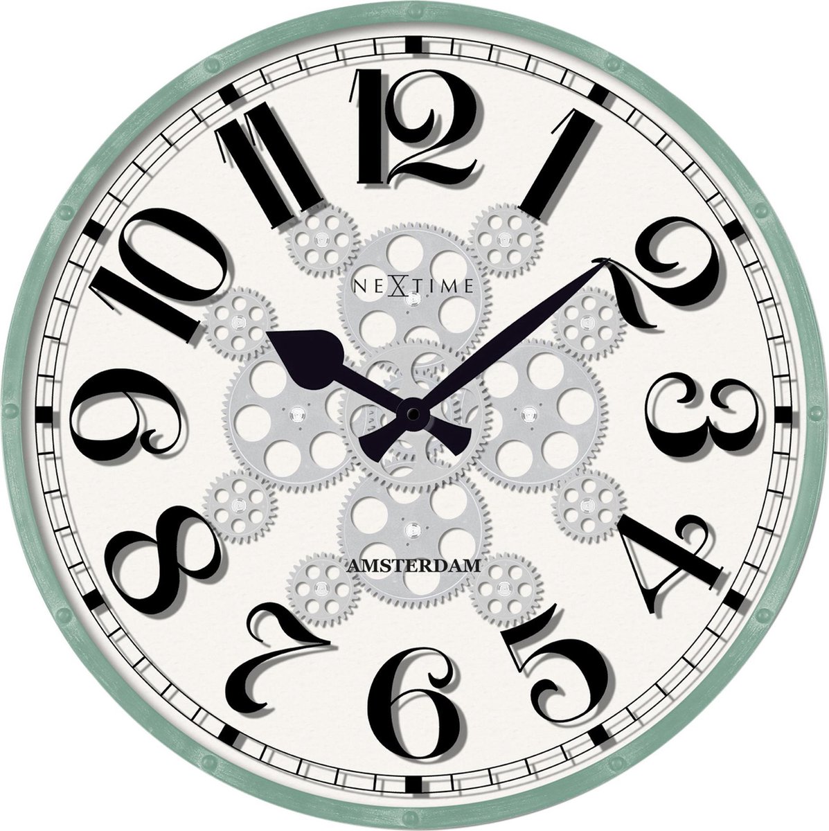 NeXtime NE-3282WI Gear Klok Henry 50 cm + Bewegende Tandwielen Wit