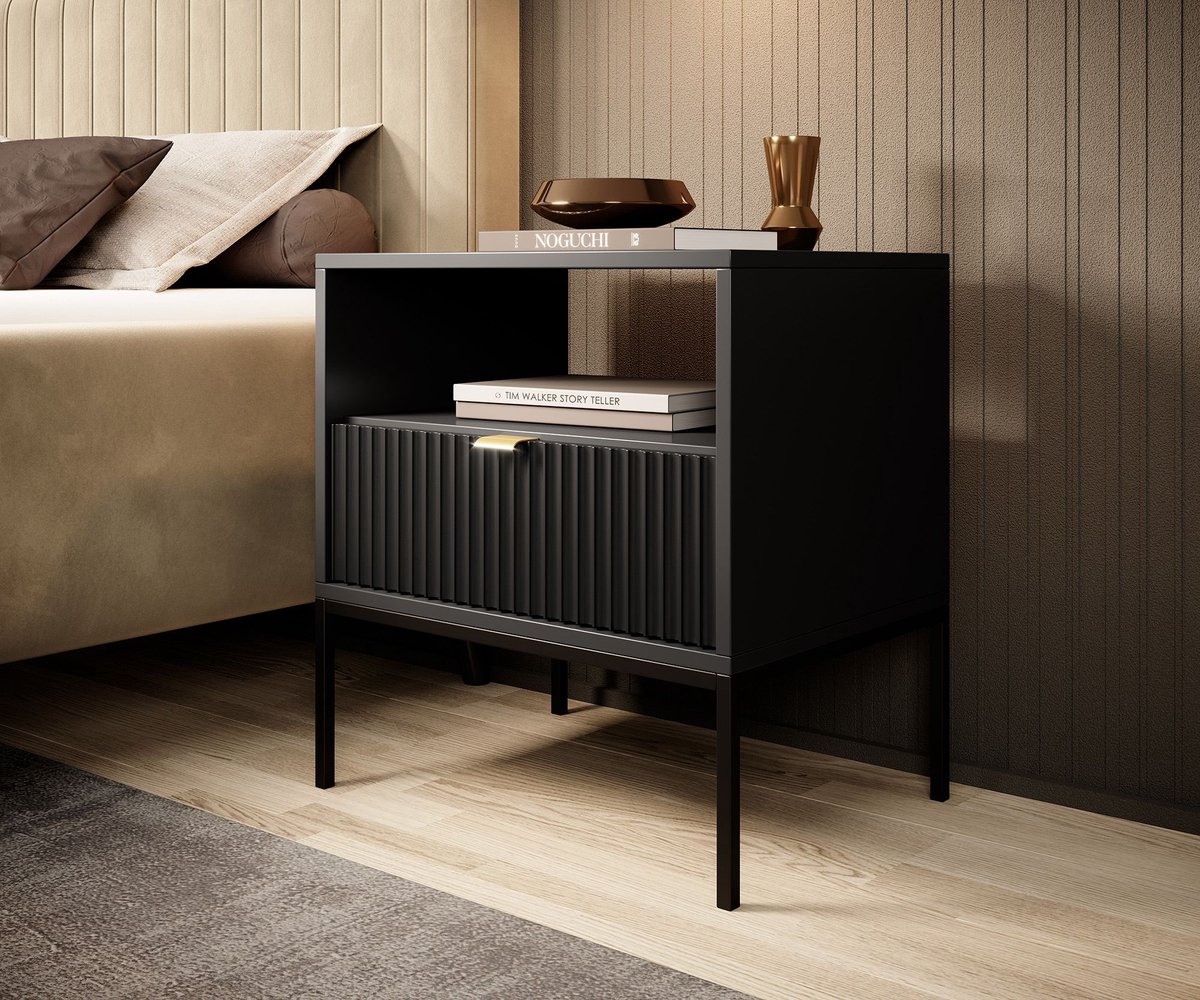 Meubella Nachtkastje Navil - Zwart - 54 cm