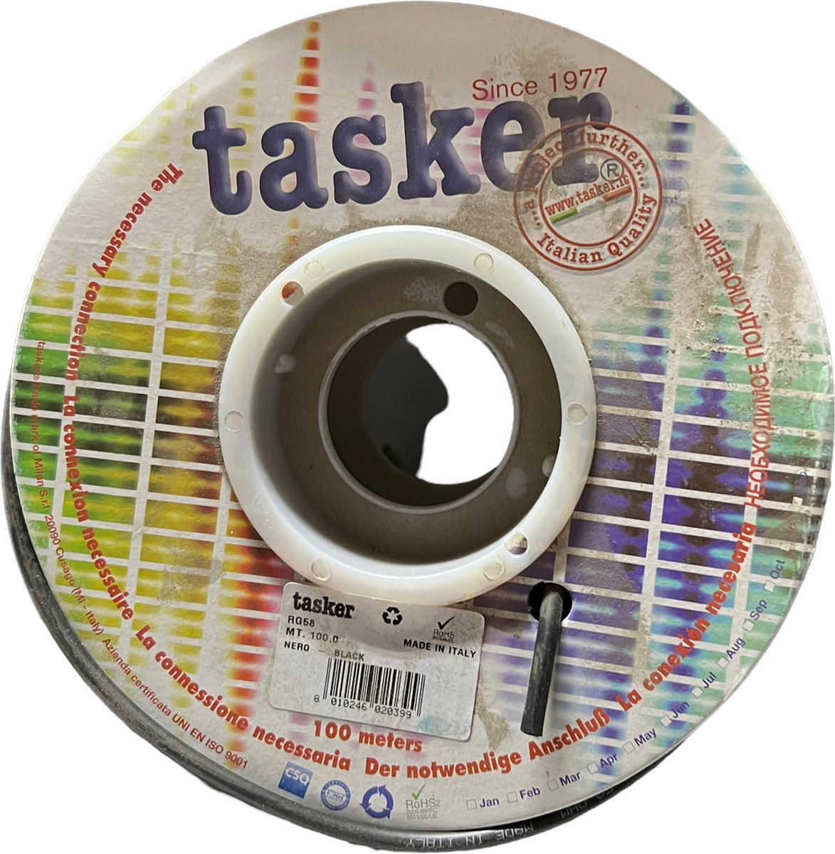 Tasker TASR-RG58CU Coaxkabel Op Haspel Rg58 5.0 Mm 100 M Zwart