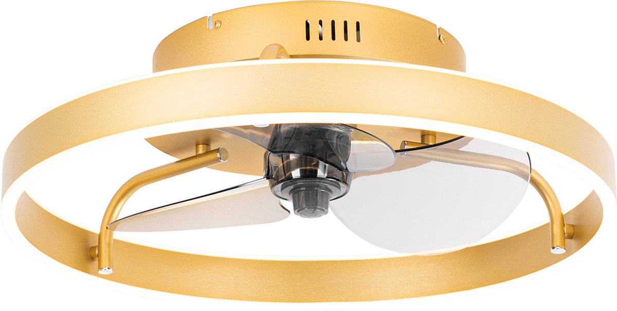 QAZQA Plafondventilator messing incl. LED met afstandsbediening -