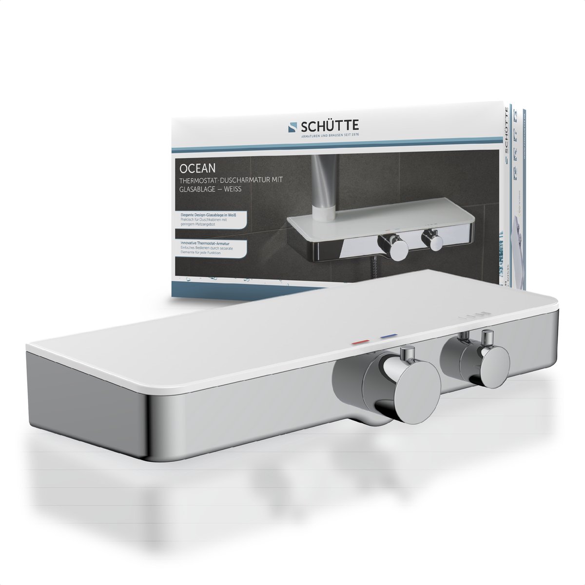 Schutte OCEAN thermostatische mengkraan douche met planchet | chroom-wit 
 - 60535 60535