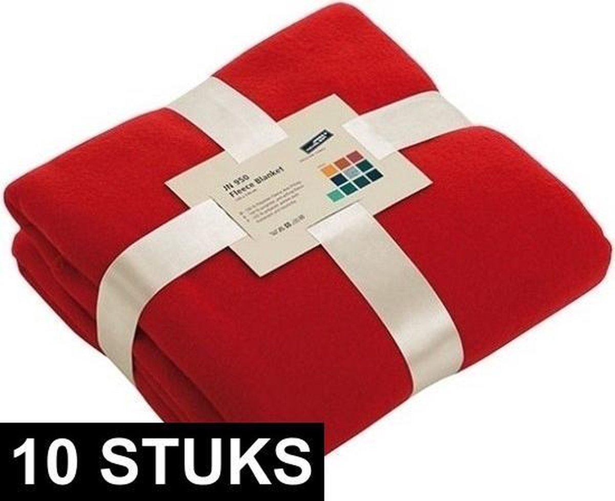 10x Fleece dekens/plaids rood 130 x 170 cm -