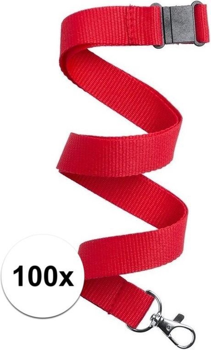 100x Keycord/lanyard rood met sleutelhanger 50 cm -