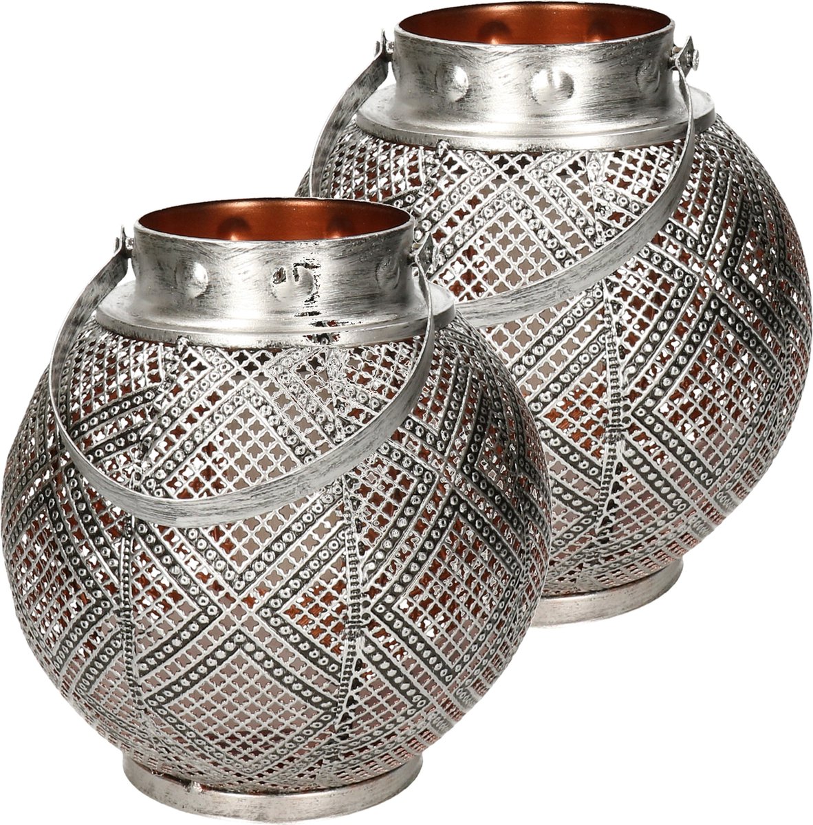 Solar lantaarn met vlam effect - 2x - metaal - 22x25cm -