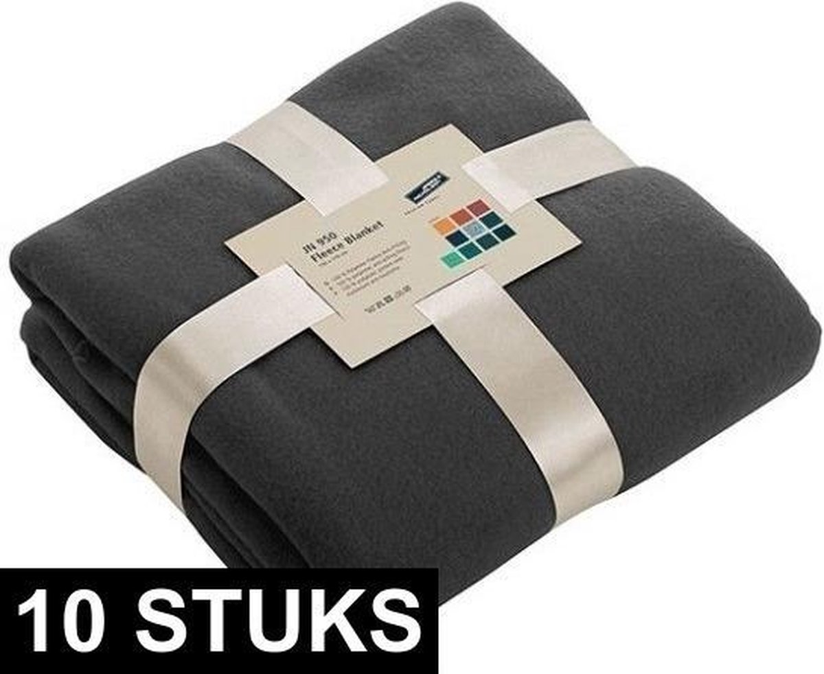 10x Fleece dekens/plaids donkergrijs 130 x 170 cm -
