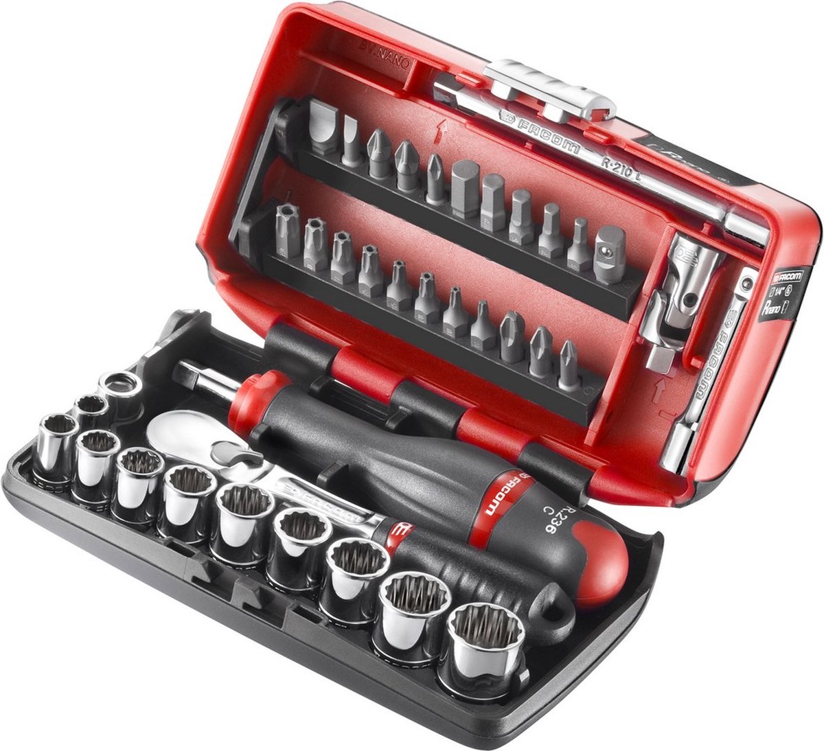 Facom compacte 1/4" doppenset 12 kant met ratel metstofdichte kop - inch - RL.NANO-U2