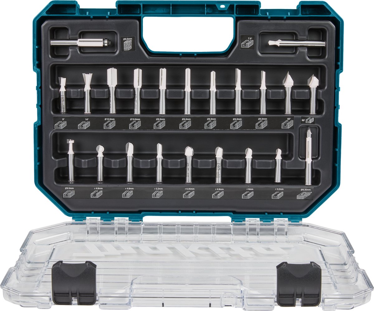 Makita Accessoires D-74784 | Frezenset 8mm | 22-delig | In kunststof koffer - D-74784