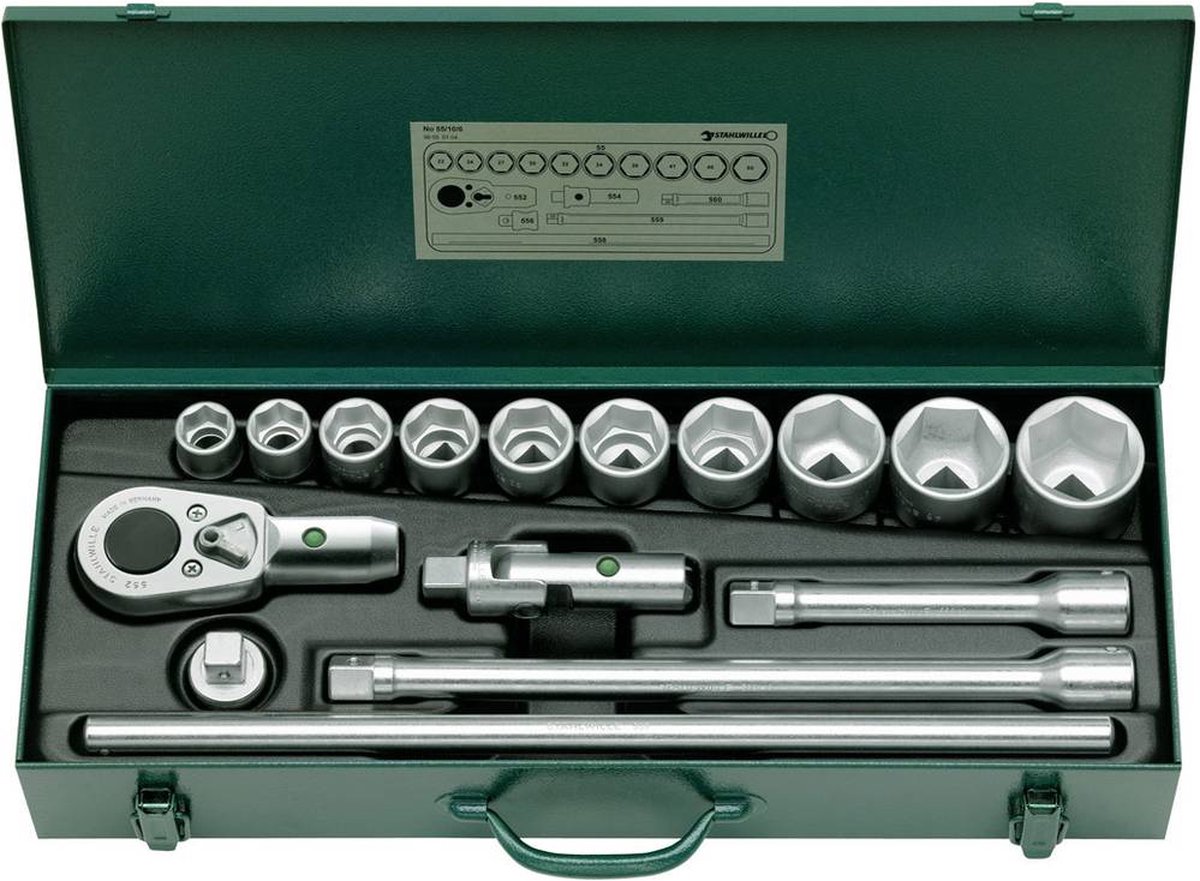 Stahlwille Dopsleutelset | 16-delig 3/4 inch | sleutelwijdtes 22-50 mm | aantal tanden 36 6-Kant | 1 stuk - 96050104 96050104