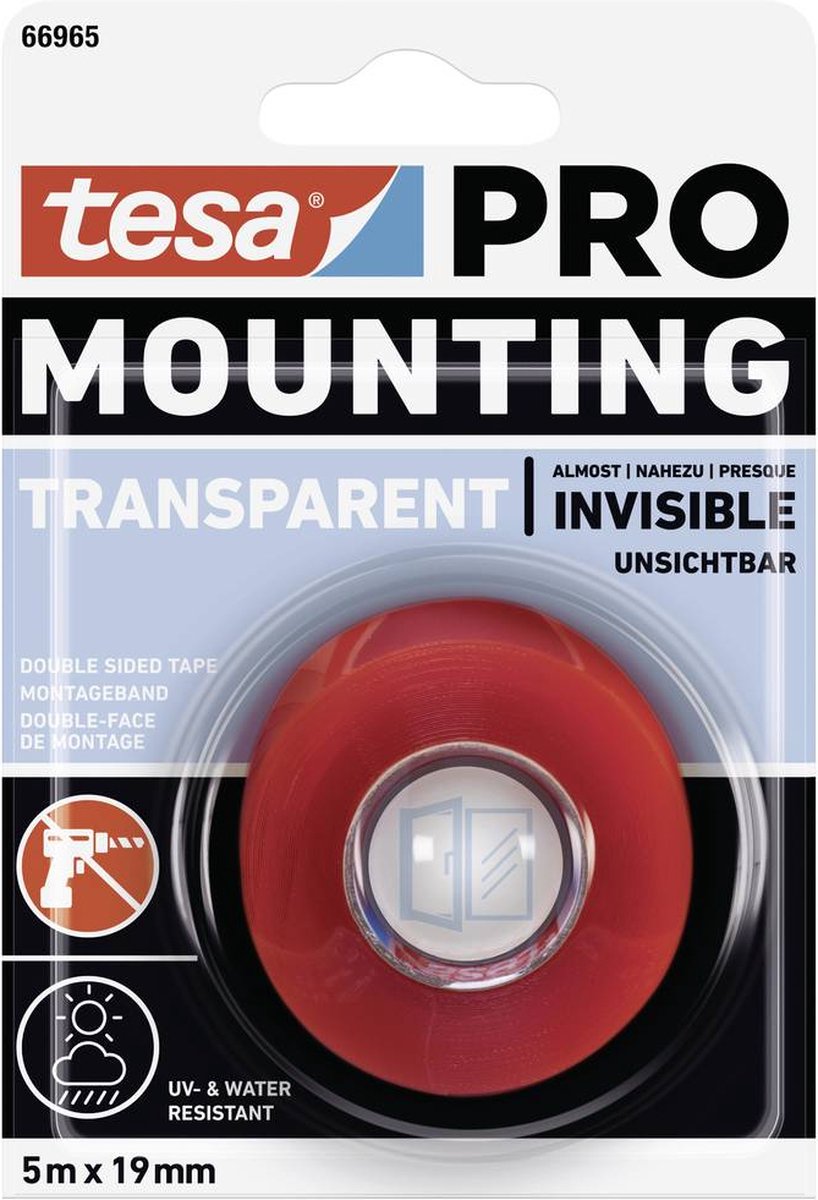 Tesa Montageband | transparant | lengte 5 m | breedte 19 mm | 12 stuks - 66965-00001-00 66965-00001-00