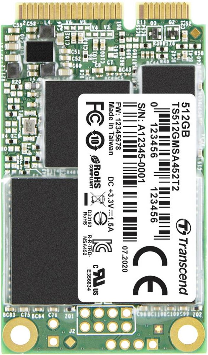 Transcend MSA452T2 512 GB mSATA SSD harde schijf SATA 6 Gb/s Industrial TS512GMSA452T2
