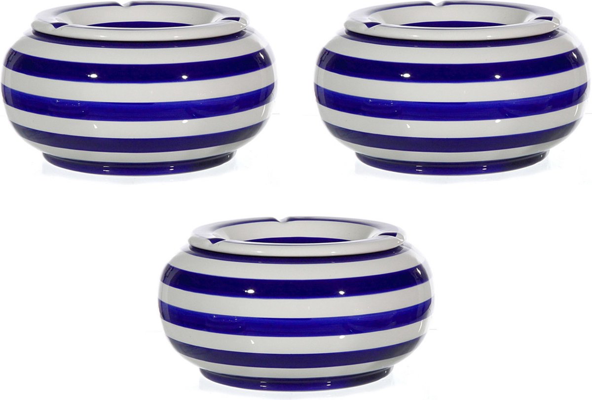 3x Blauw/witte ronde terras asbakken/stormasbakken 23 cm -