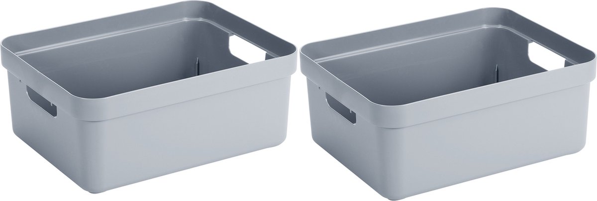 12x stuks blauwgrijze opbergboxen/opbergmanden 24 liter kunststof -