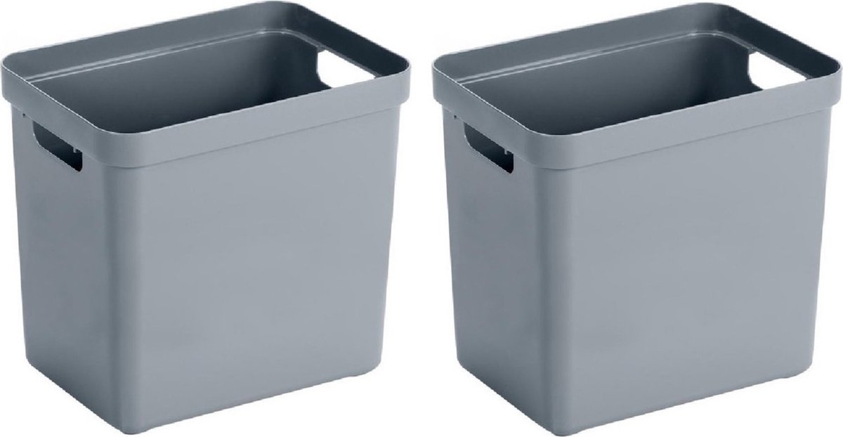 8x Blauwgrijze opbergboxen/opbergmanden 25 liter kunststof -