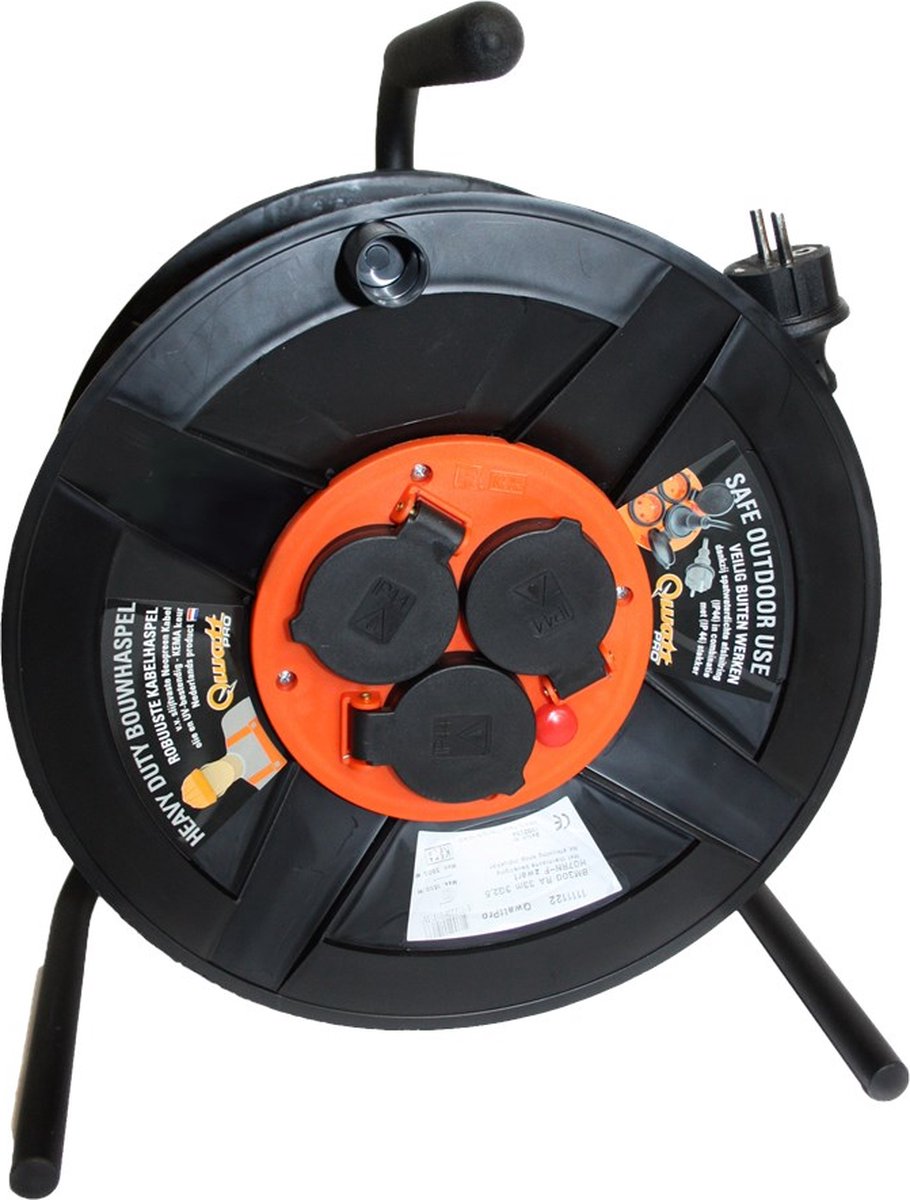 QwattPro kabelhaspel BM300 RA 25m 3G2,5 H07RN-F zwart - 1111121 - 1111121