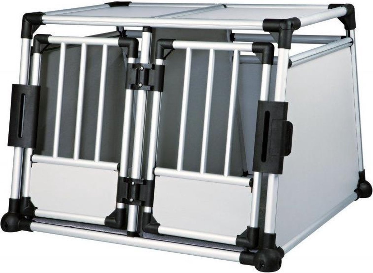 Maat M-L: B 93 x D 88 x H 64 cm - Trixie Transportbox Aluminium dubbel