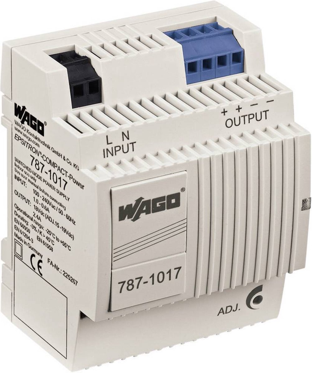 WAGO EPSITRON® COMPACT POWER 787-1017 DIN-rail netvoeding 18 V/DC 2.4 A 43.2 W Aantal uitgangen: 1 x Inhoud: 1 stuk(s)