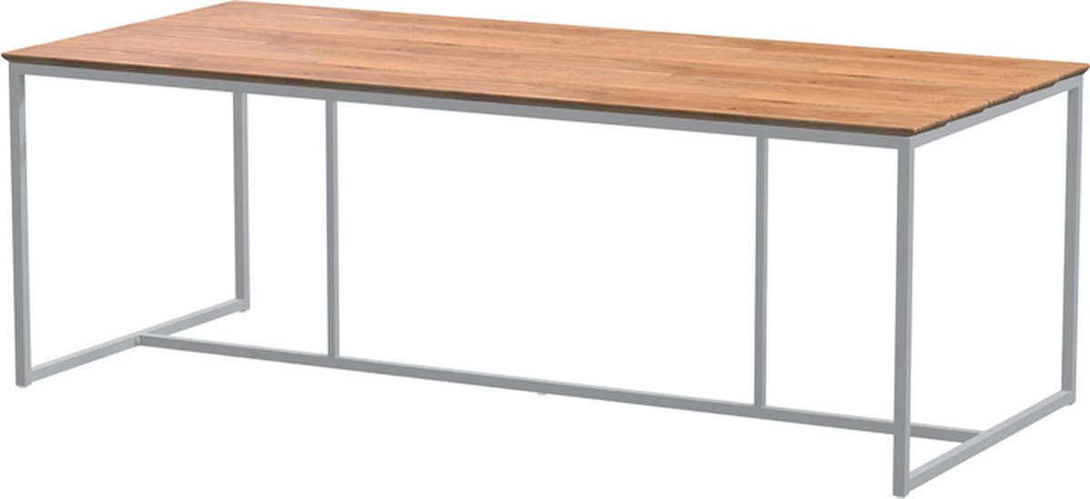 Quatro Tafelframe Frost Grey met Teak Tafelblad 220 x 95 cm - 4SO