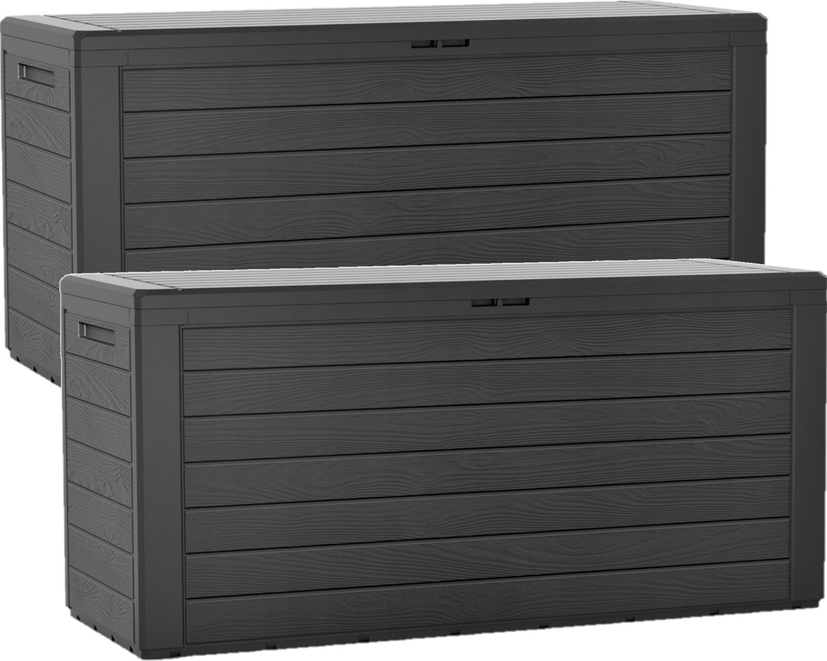 2x Stuks antraciet tuin kussen opbergbox hout patroon 280 liter -