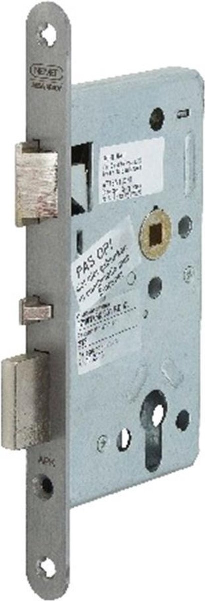 Nemef 699 Paniekdeurslot | zelfvergrendelend | DM60mm | PC72mm | krukgat 8mm | voorplaat RVS 20x235mm afgerond | zamac vernikkelde dag- en nachtschoot