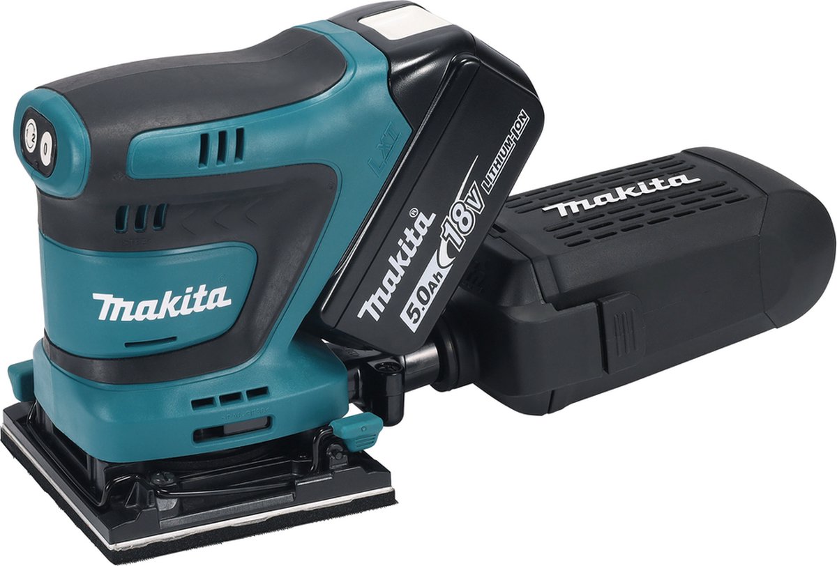 Makita DBO480RTJ Accu Handpalm Vlakschuurmachine | 18V | 2 x 5.0 Ah accu + snellader | In Mbox - DBO480RTJ