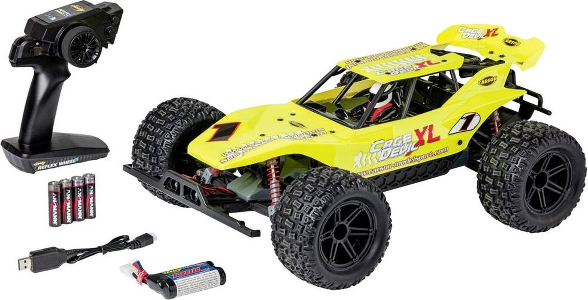 Carson RC Sport Cage Devil XL Geel Brushed 1:10 RC auto Elektro Buggy RTR 2,4 GHz