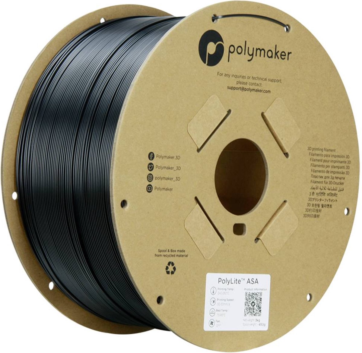 Polymaker PF01020 Filament ASA UV-bestendig, Weerbestendig 1.75 mm 3 kg Zwart PolyLite™ 1 stuk(s)