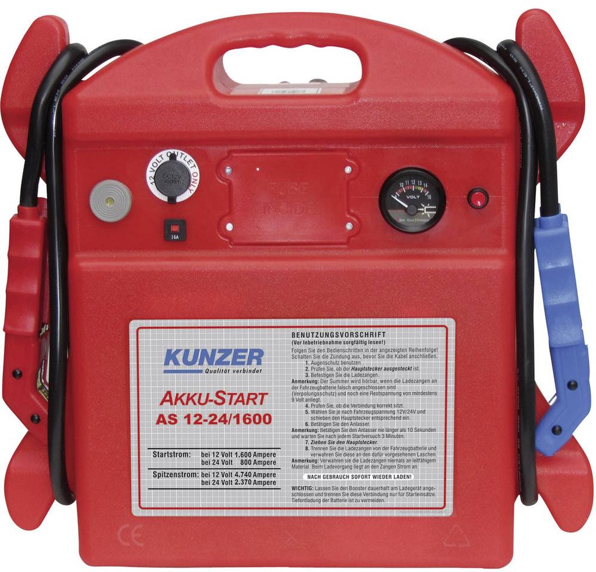 Kunzer Snelstartsysteem AS 12-24/1600 Starthulpstroom: 1600 A Starthulpstroom (24 V)=800 A