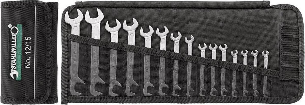 Stahlwille Set dubbele steeksleutels | 15-delig SW3,2-14 mm | chroom-legering-staal | 1 stuk - 96400651 96400651