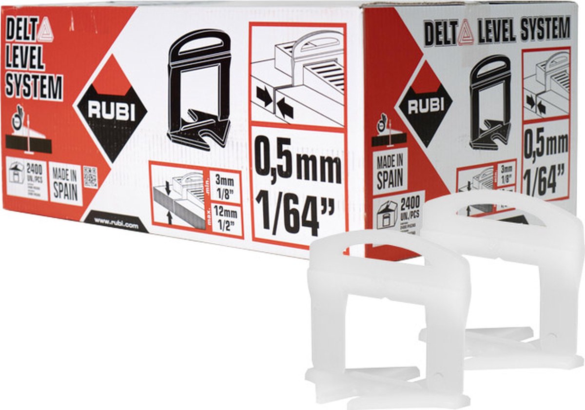 Rubi Delta Level Systeem Clips | Dikte 0,5 mm | Hoogte 3-12 mm | 2400 stuks - 03932