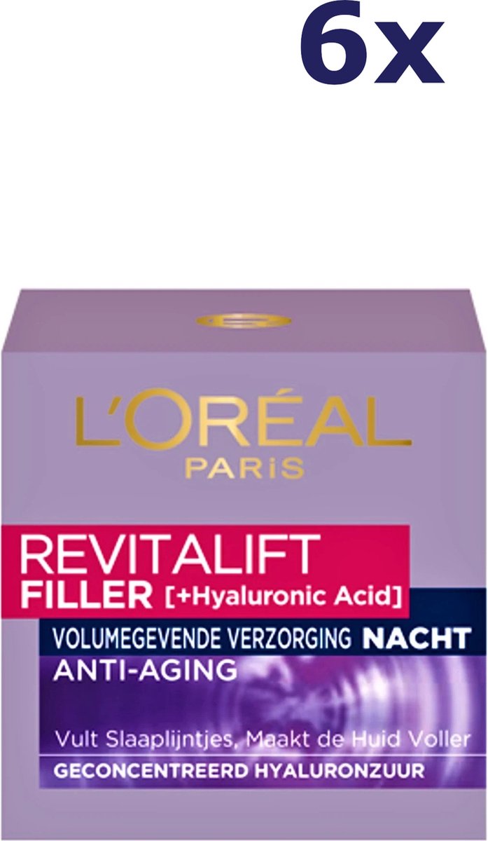 6x L'Oréal Revitalift Filler [HA] Nachtcrème 50 ml