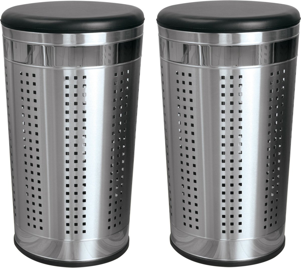 Wasmand Dubai- 2x - rvs metaal - zwarte deksel - 46 liter compartiment - 35 x 60 cm -