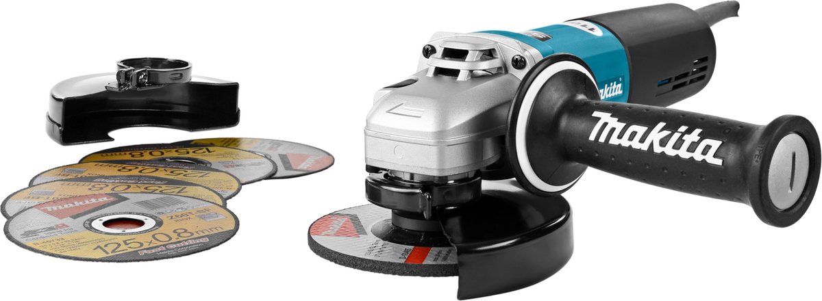 Makita 9565HRX1 | Haakse slijper | 230V | SJS 125 mm + 5 doorslijpschijven | gesloten beschermkap - 9565HRX1