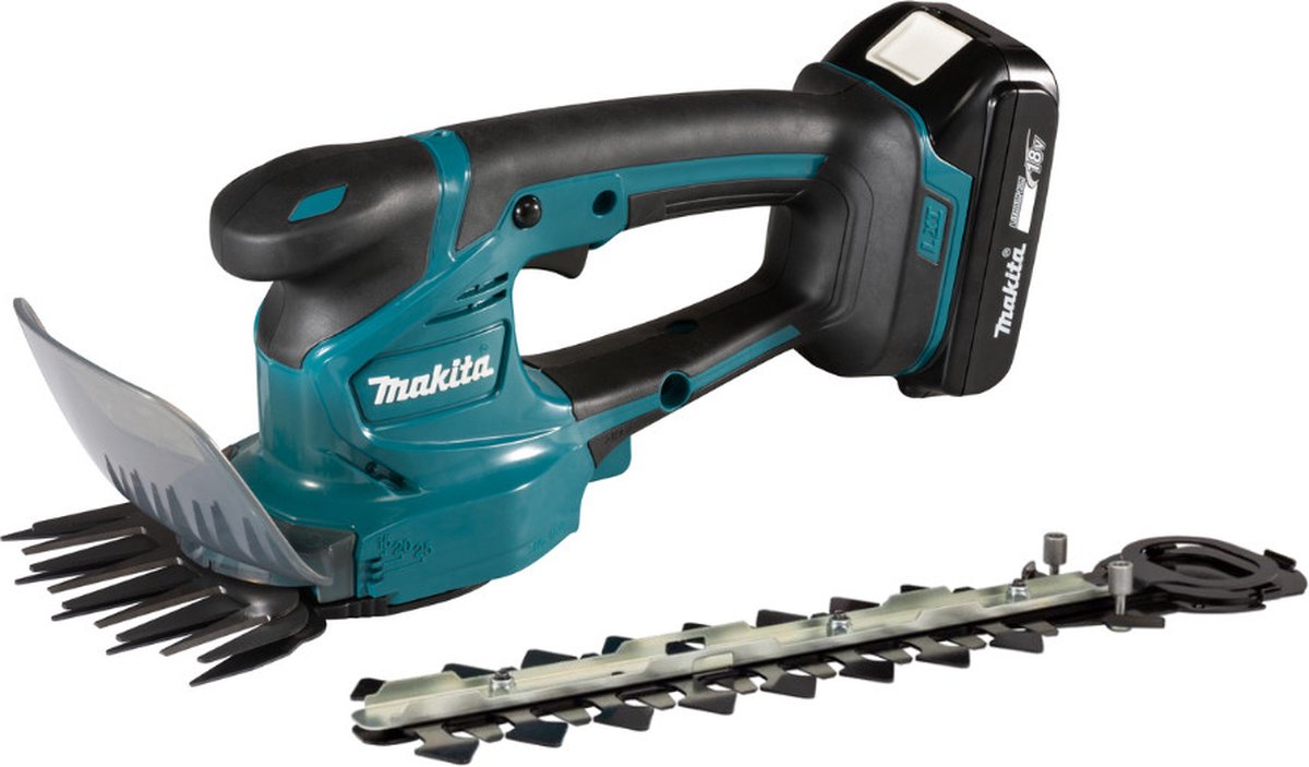 Makita DUM111SYX 18 V Grasschaar | 1,5 Ah accu (1st), DC18SD lader, in doos, inclusief buxusschaar - DUM111SYX