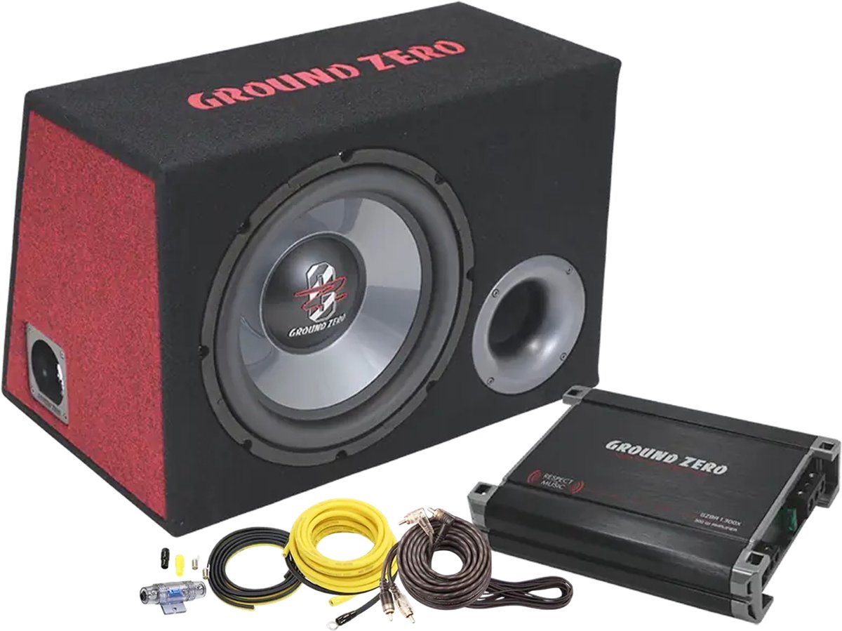 Ground Zero GZ BASS KIT 12.300 - Autosubwoofer - 12" Basreflex Subwoofer-behuizing - Complete Set met Versterker & Kabelset