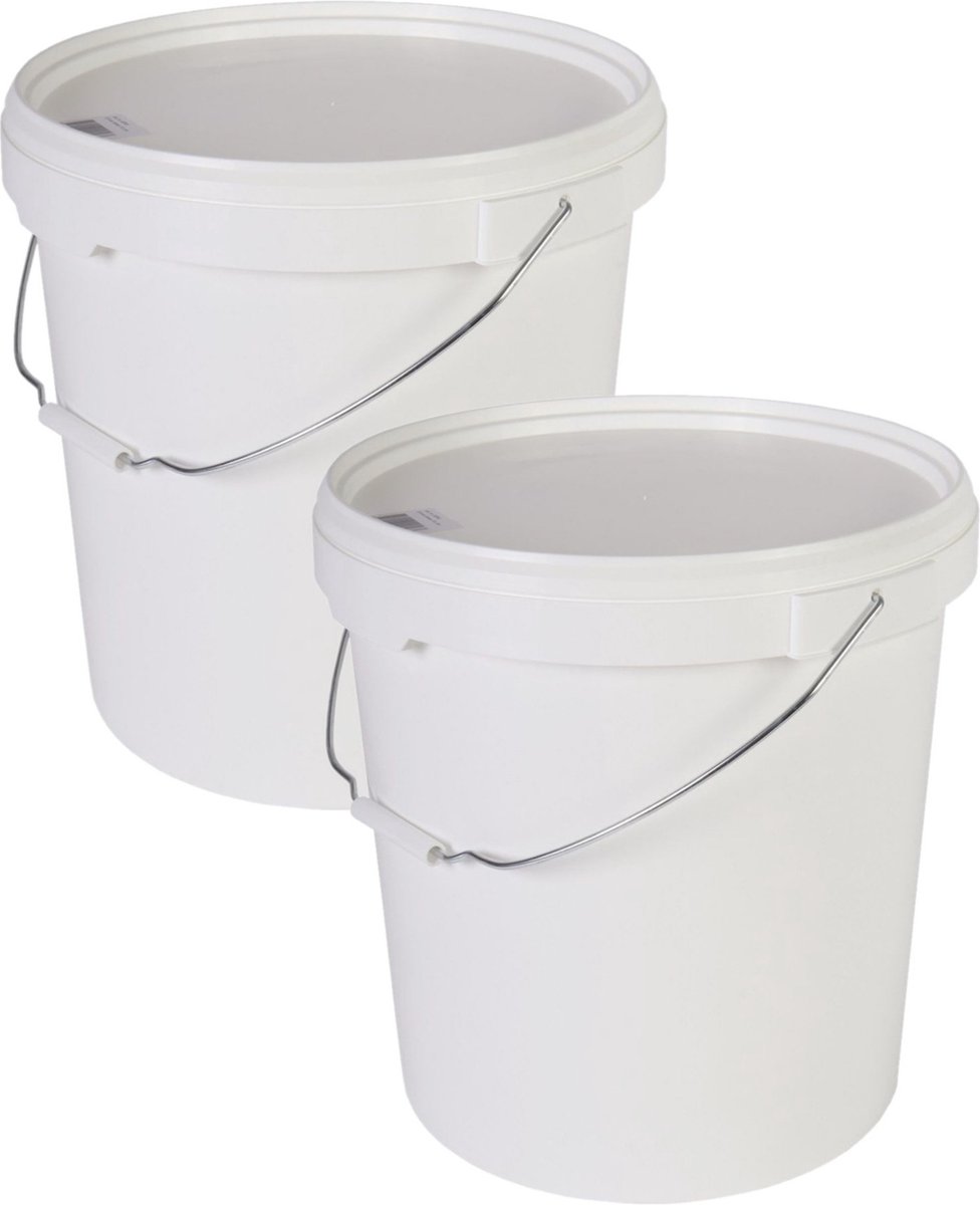 Set van 5x stuks emmers met deksel en handvat wit 30 liter -