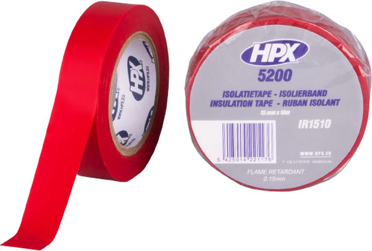 HPX PVC isolatietape | Rood | 15mm x 10m - IR1510 | 200 stuks IR1510