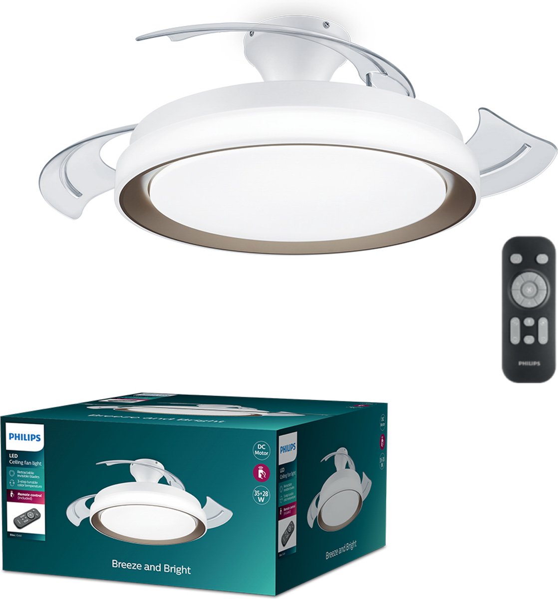 Philips Lighting Bliss Plafondventilator 28 W, 35 W (Ø x h) 510 mm x 418 mm Goud